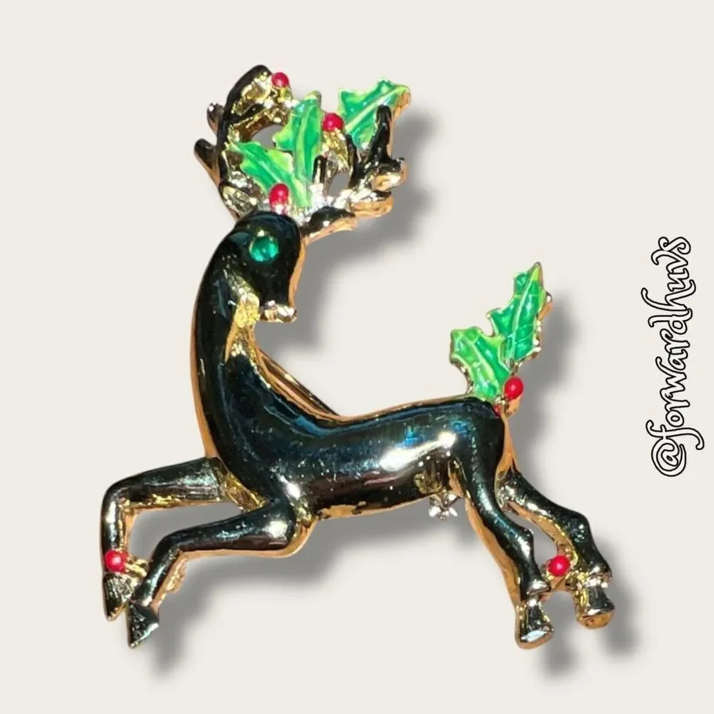 Vintage Gold Tone Reindeer “Gerry” Brooch